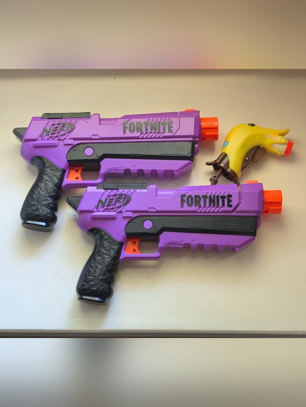 NERF Fortnite DP-E Blaster - Pack of 2 + Microshot Peely Dart Gun Blaster Bundle